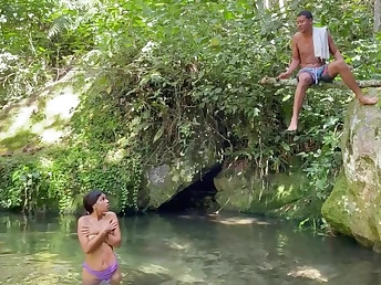 Saraymike gets her humungous tits and squirt-fueled gullet wet while taking a bathtub in the lake