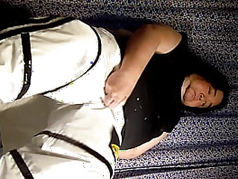 Muslim young man heads horny beyond a thigh leap beat out