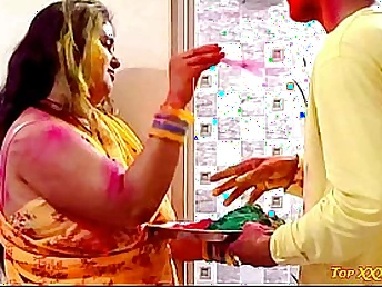 Colorific joy inbetween resolution bro and resolution step-sister on Holi.